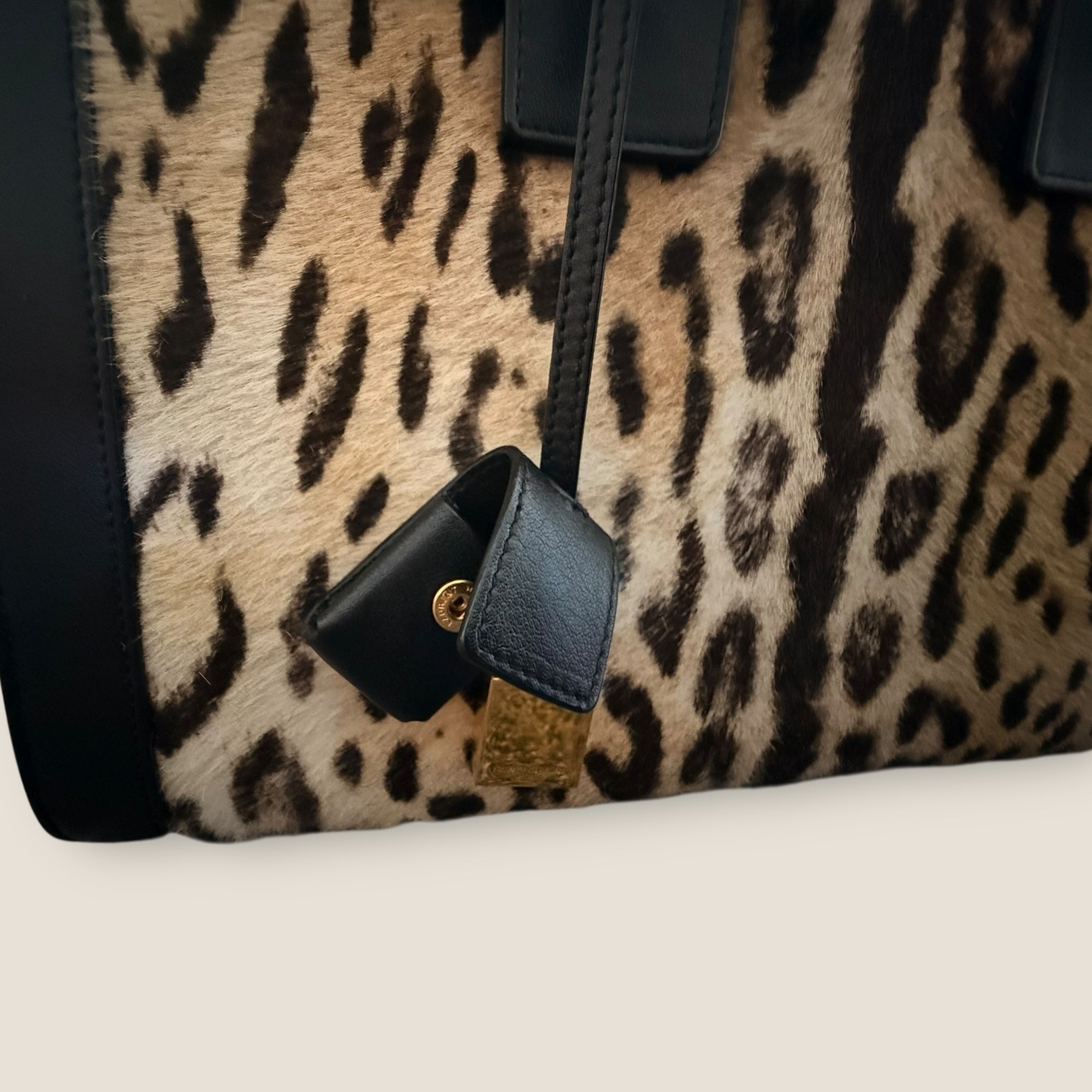 đ Saint Laurent Sac de Jour â Leopard Calf Hair & Black Leather (Large)