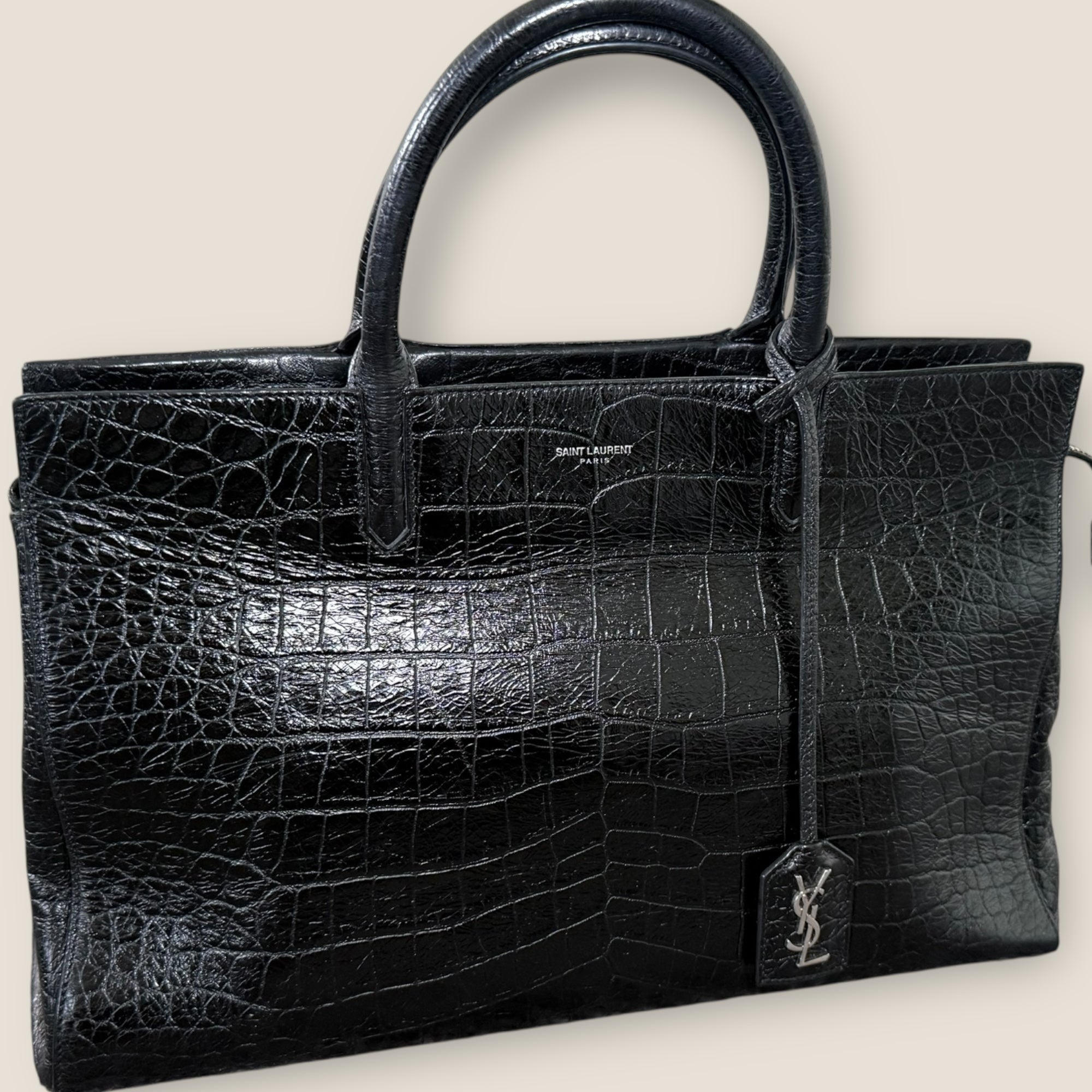 ♟️ Saint Laurent Sac de Jour – Black Croc-Embossed Leather
