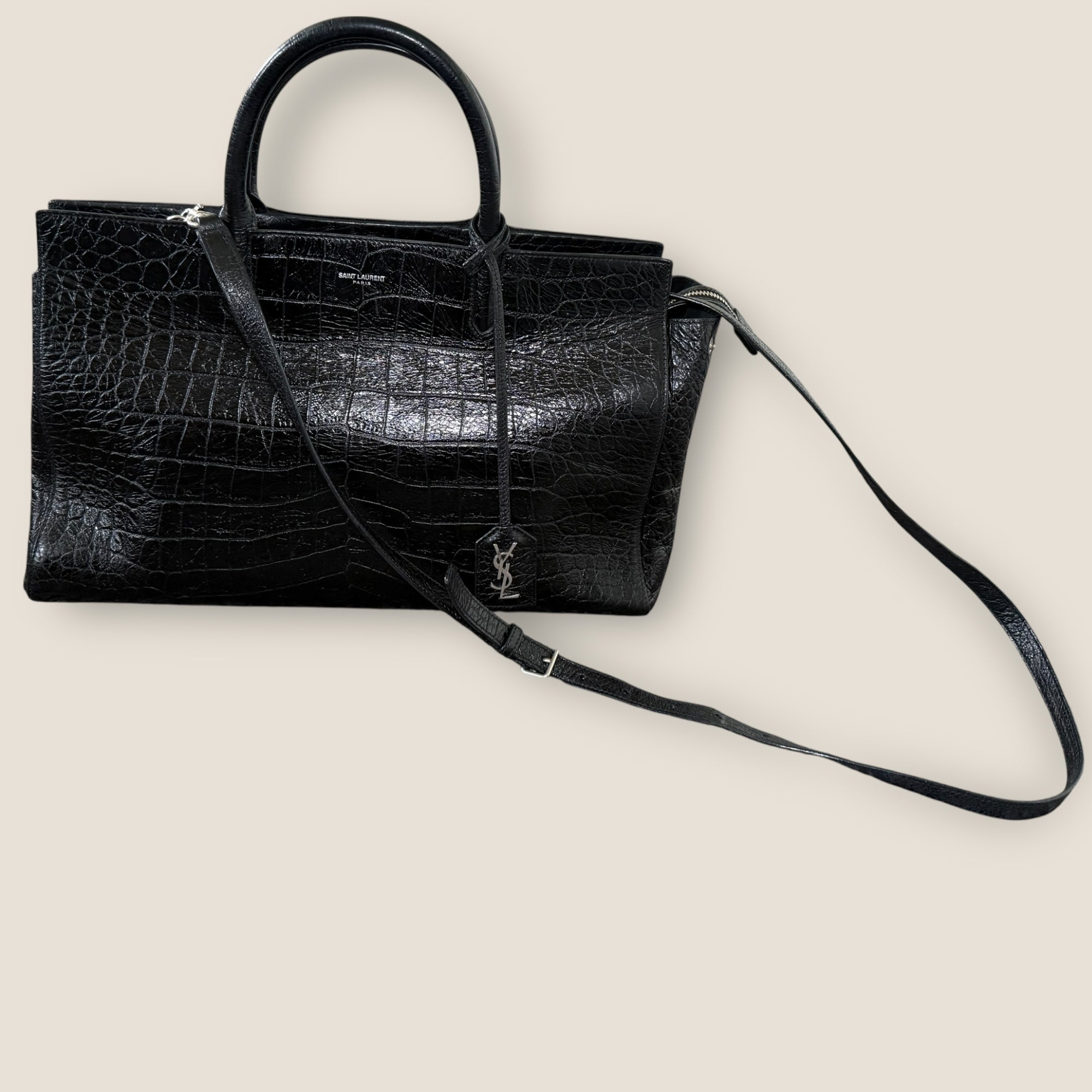 ♟️ Saint Laurent Sac de Jour – Black Croc-Embossed Leather