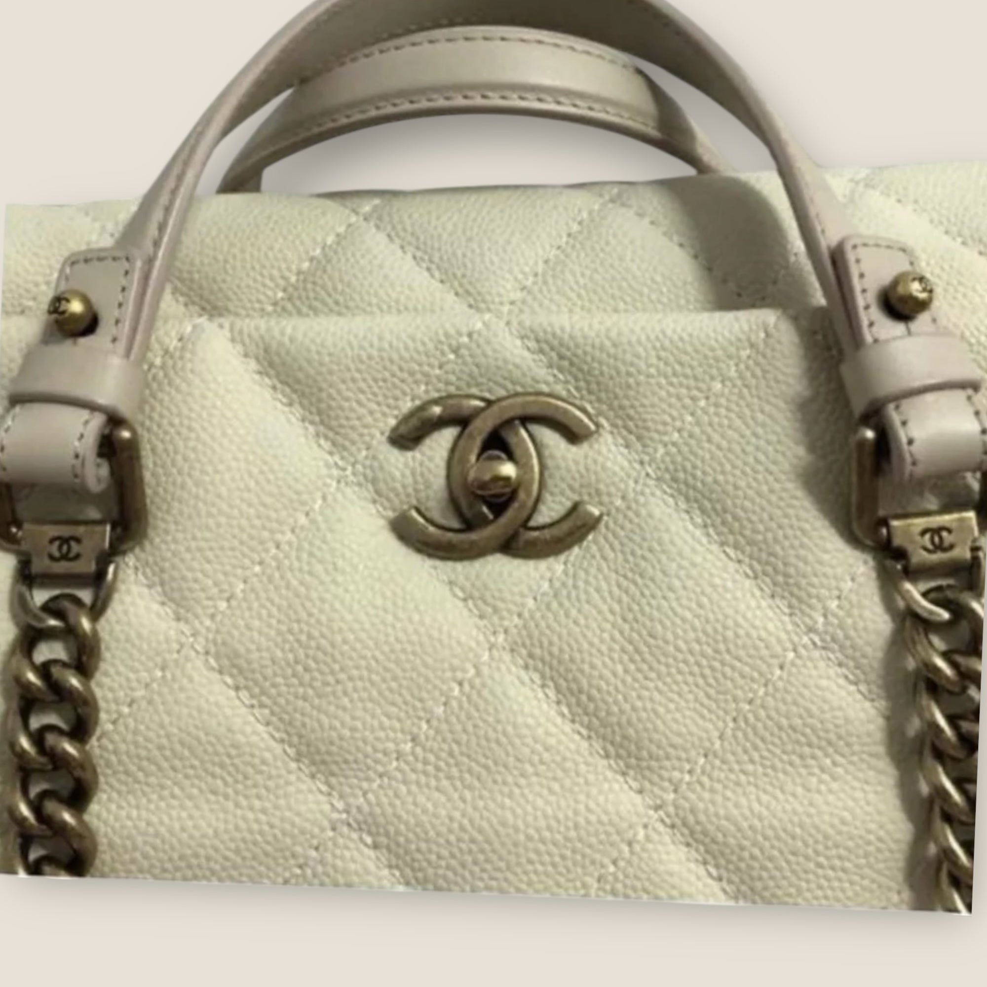 🍨 Chanel Large Quilted Caviar Leather Tote in Ivory with Gold Hardware